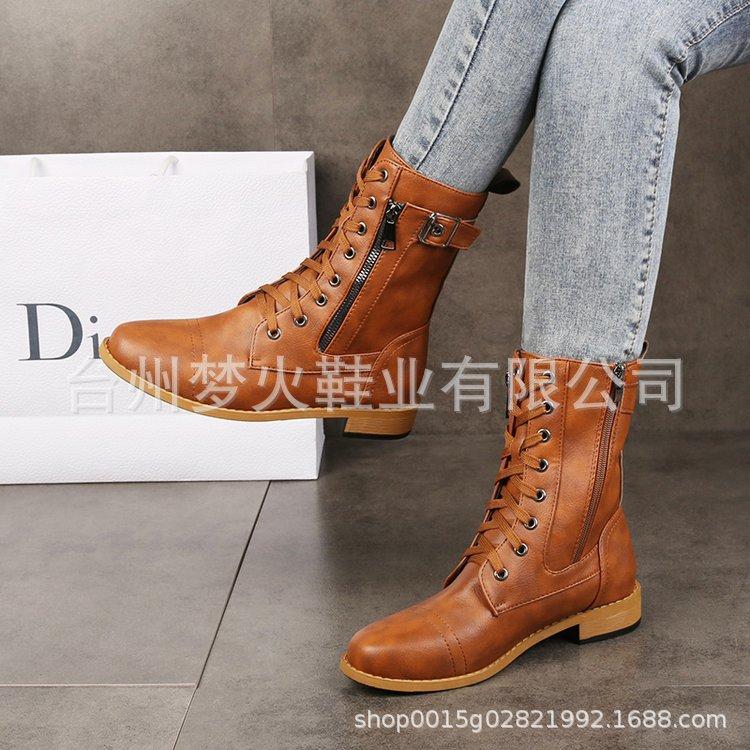 

Осень и зима новый ветер ботинки Мартина круглый носок повседневные женские ботинки 43 светло-коричневого