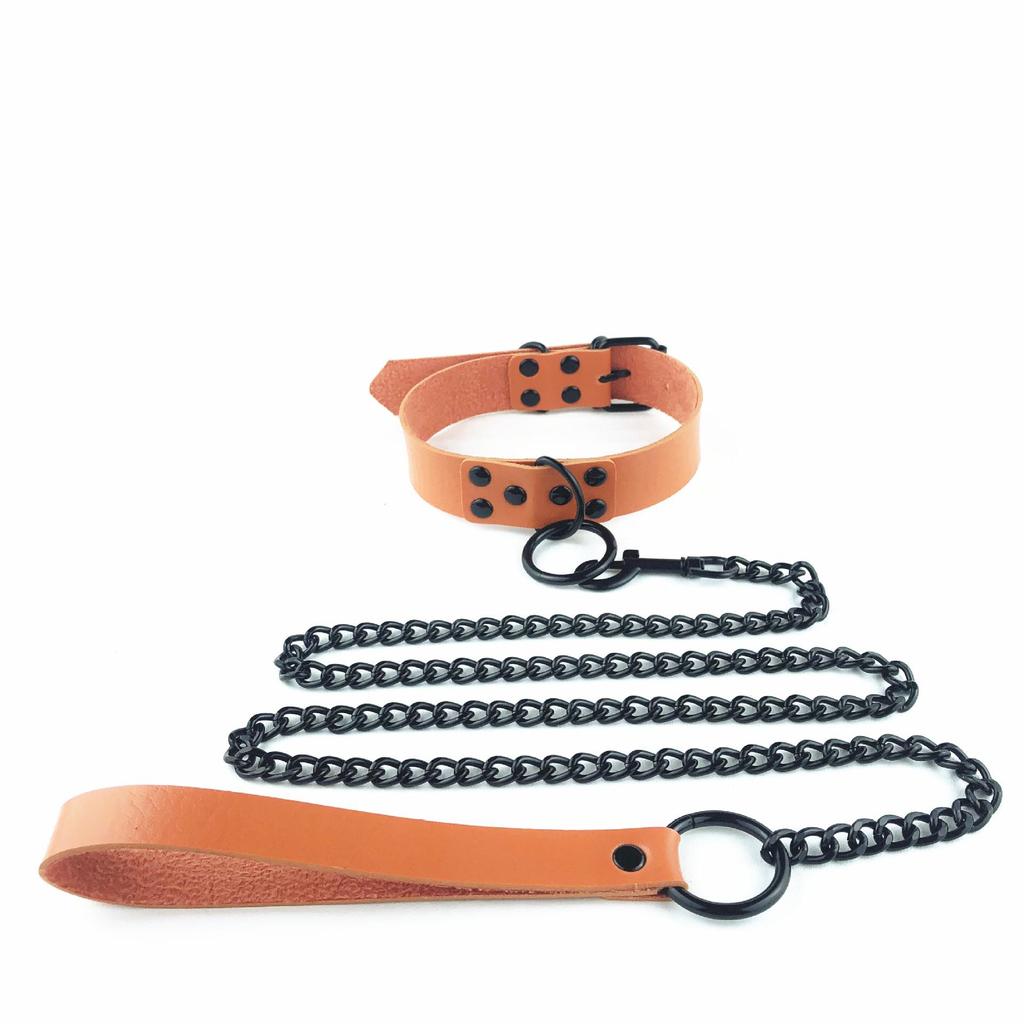 Gothic PU Leather Collar with Chain Leash - Cosplay & Nightclub Necklace