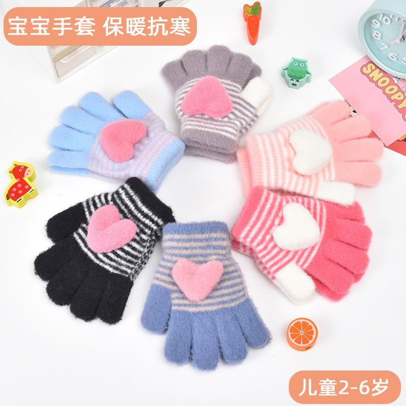 Children's gloves, boys and girls five-finger gloves, children's autumn and winter warm and antifreeze sub-finger cartoon cute