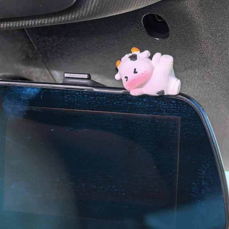 2 Pezzi Mucca Carina Ornamento Decorazione Interni Auto, Ornamento Schermo Console Centrale Auto, Decorazione Auto