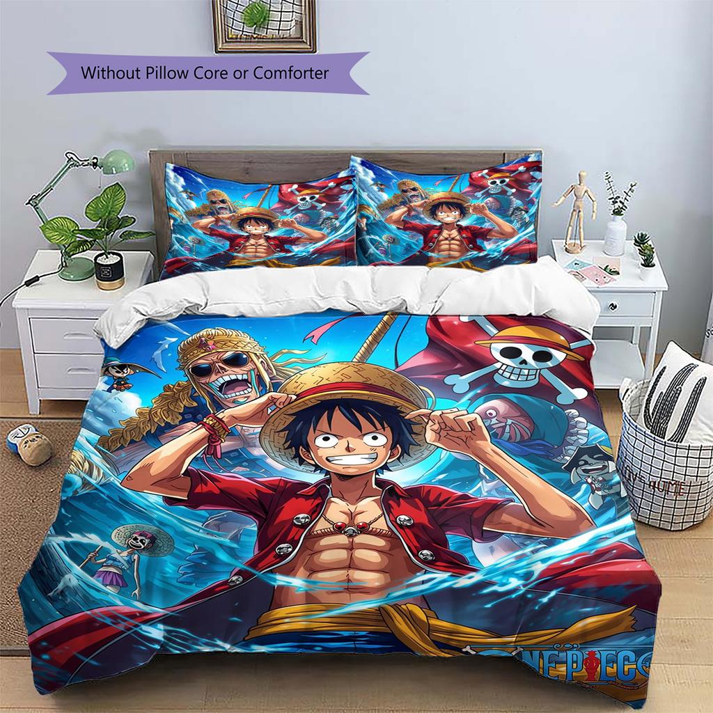 Luffy Patterned Pillowcase & Duvet Cover Set Anime Bedding for Bedroom Decor Nice Present for Fans.-TING