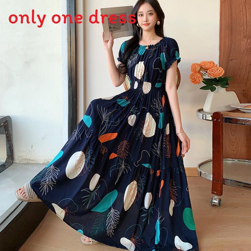 Bohemian Maxi Dress With Elastic Waist For Summer Beach Vacation And Artful Style