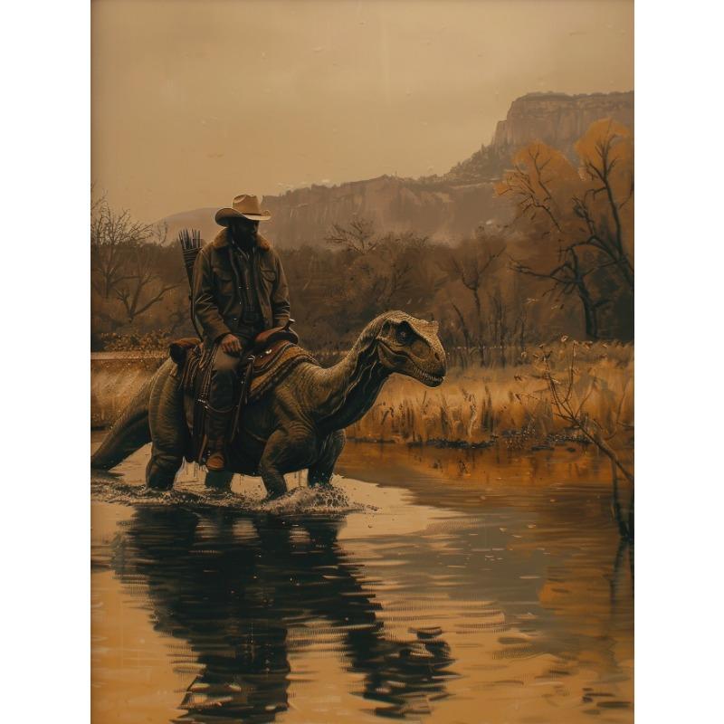 Vintage Dinosaur Cowboy Poster Western Jurassic Dinosaurs Canvas Painting Funny Wall Art for Living Room Home Decor Gift Mural