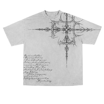BeatStreet Aesthetic Printed Y2k Gothic Daily Short-sleeves Gray Comfort Casual Hip Hop Loose T-Shirts for Man and Women Summer New Tops