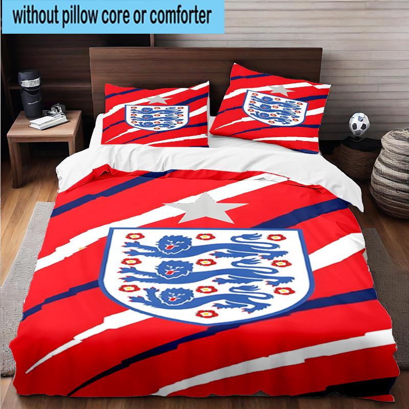 3pcs England Football Crest Printed Bedding Set Duvet Cover Closure Includes 1 Duvet Cover & 2 Pillowcases Bedding Sets Home Decor Gifts
