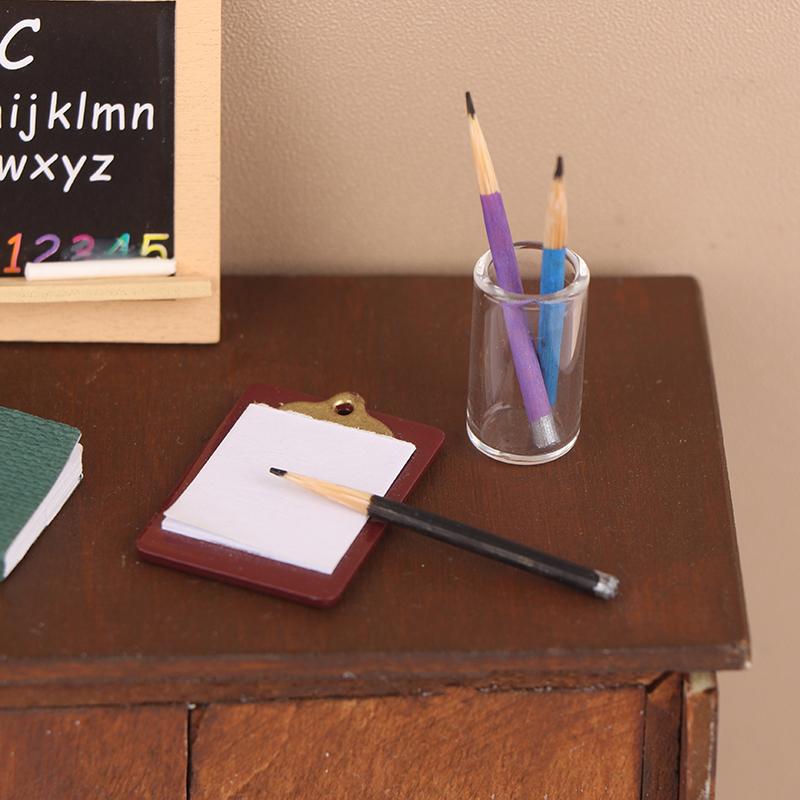 1/12 Dollhouse Mini Pencil Pencil Holder Set Dollhouse School Stationery Dolls House Decoration Accessories Kid Pretend Play Toy