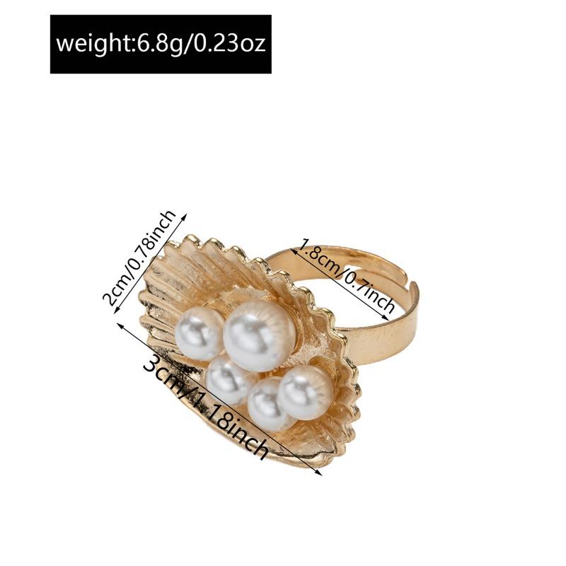 Hot Sale Imitation Pearl Open Ring Fashion Creative Geometric Ocean Vacation Conch Adjustable Jewelry