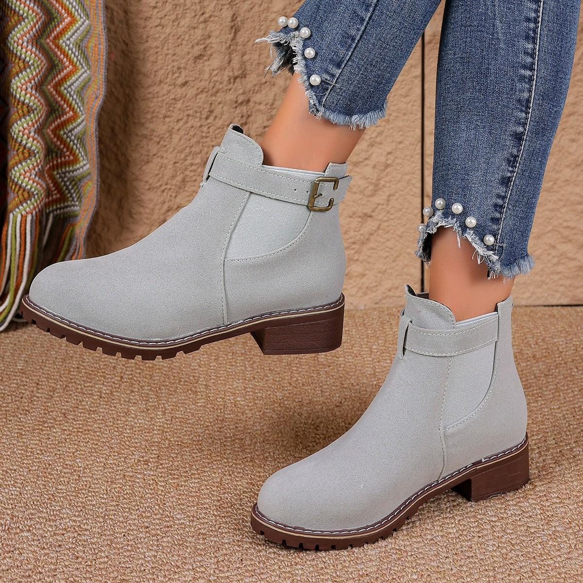 

Fashion Autumn Winter New Fashionable Versatile Women s Boots 2025 Elegant Simple Round Head Square Heel Mid heeled Boots Women s Shoes 40 сірий колір