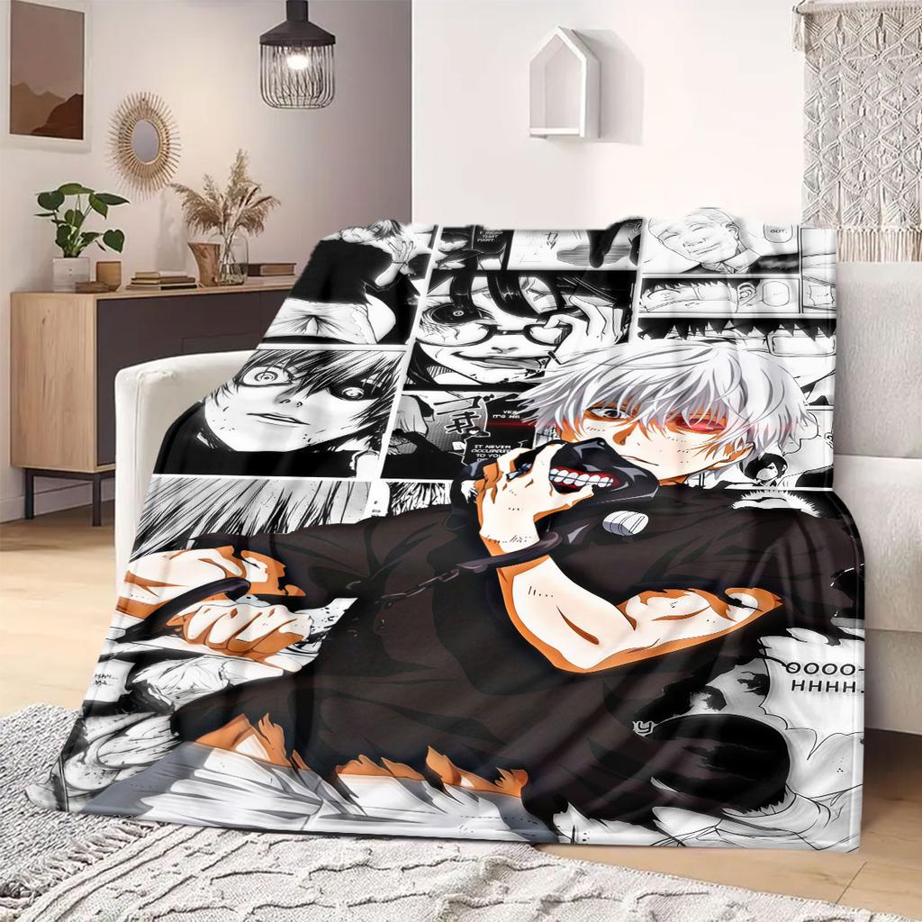 Tokyo Ghoul Stylish Print Flannel Blanket, Warm Cartoon Design for Sofa and Bed, Portable Travel and Picnic Throw Blanket_LIAN