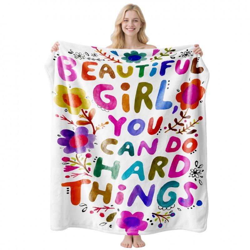 Soft Fleece Blanket With Customizable Gift Text Print Sofa Nap Or Air Conditioning Use