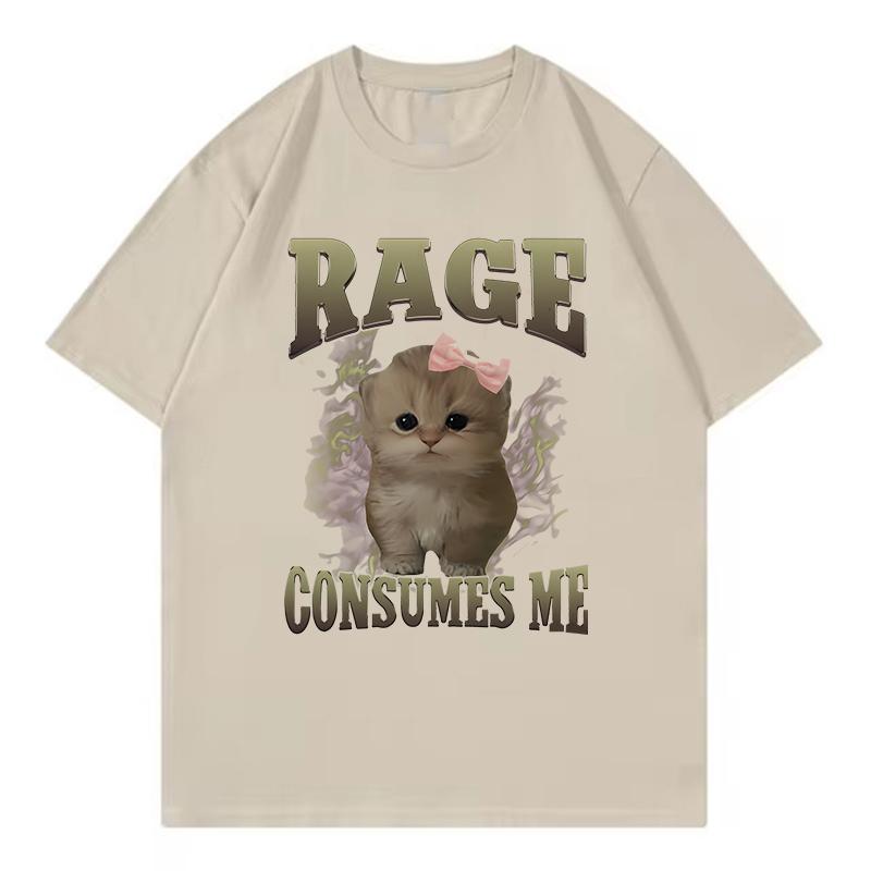 

2026 Retro Rage Consumes Me Cat Funny T Shirts Women Cat Tshirt Round Neck Short Sleeve Trendy Tee Shirt Streetwear S