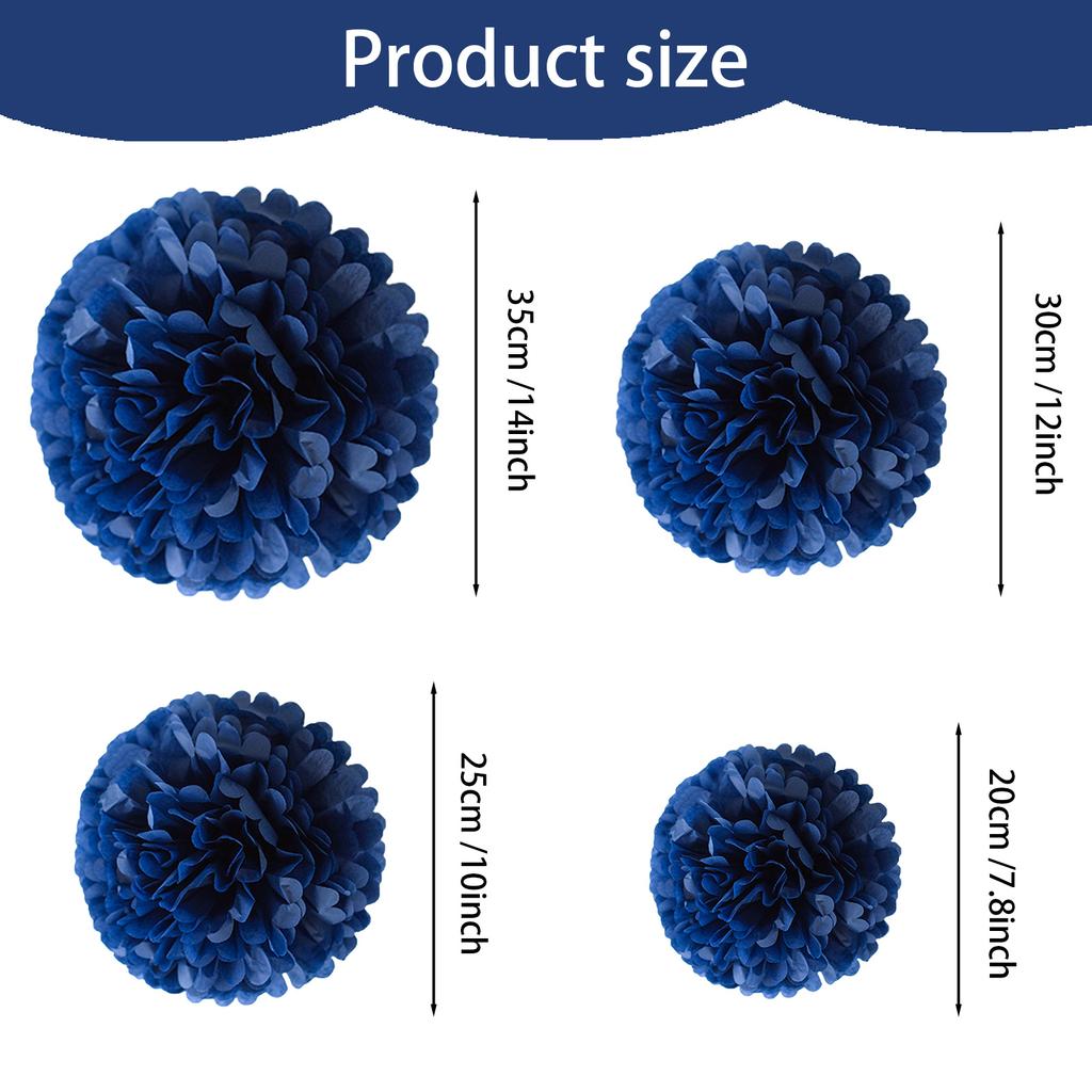 1pcs Set 7.8inch Deep Blue Paper Flower Balls Paper Pom Pom Paper For Birthday Party Paper Flowers Decorations