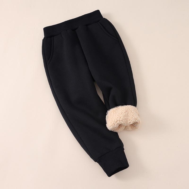 

Брендові дитячі потовщені штани з овечої вовни для осені/зими - Теплі повсякденні довгі штани для хлопчиків 160 чорний