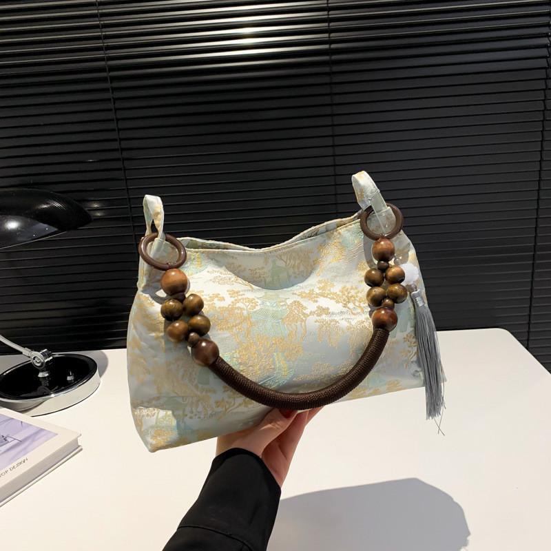 Stylish Silk Jacquard Tote Bag For Women With Elegant Vintage Design In Pink Yellow And White