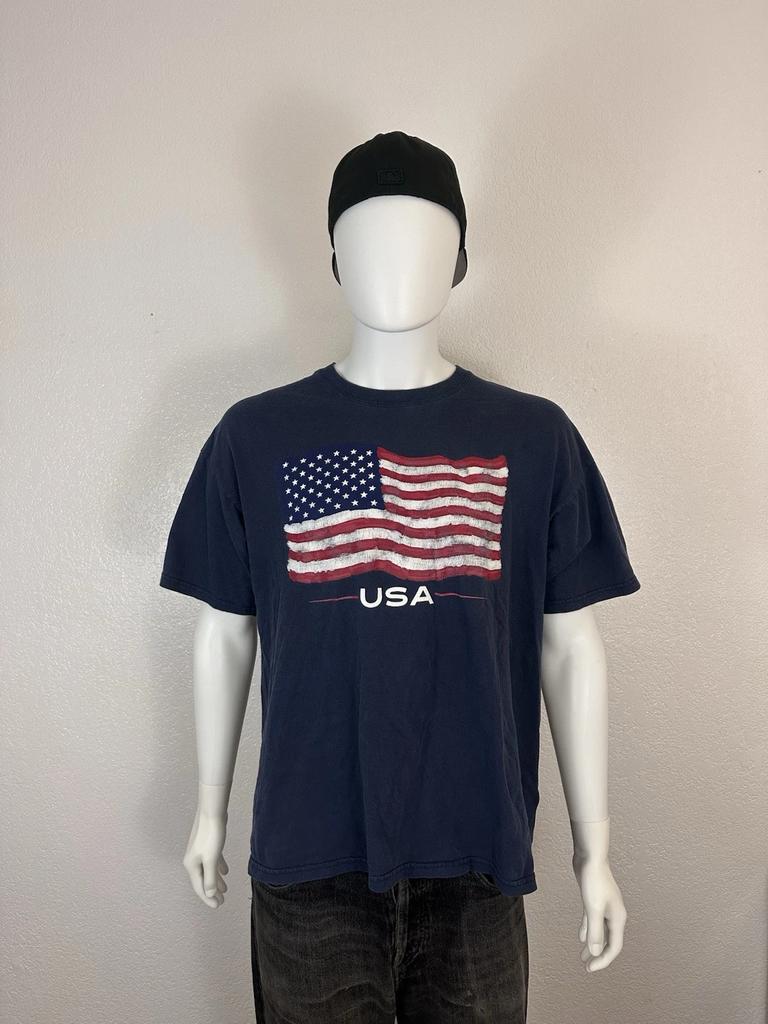 Vintage USA Flag T-Shirt - Navy Blue - Size XL (Gildan Heavy Cotton)