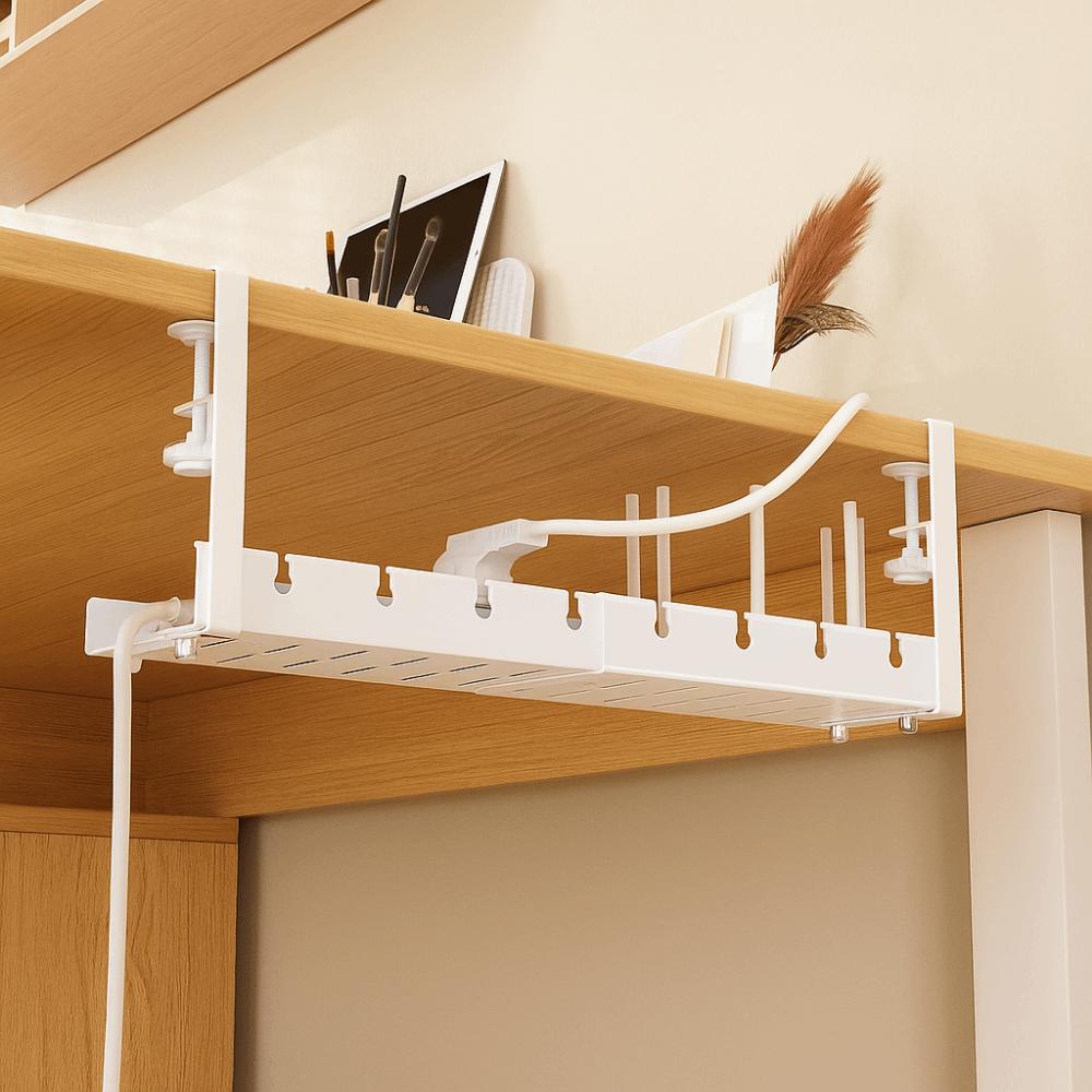 Space Saving Retractable Cable Storage Rack No Drilling Under Desk Cable Shelf  Computer Desk