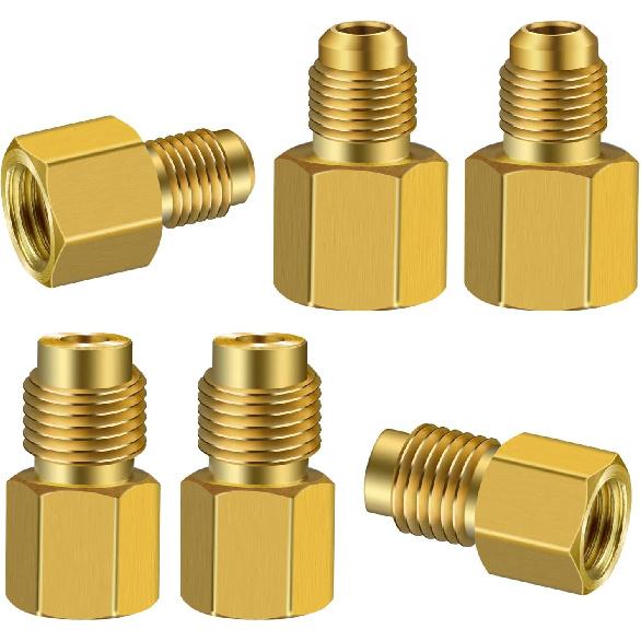 6 Pieces 6015 R134A Brass Refrigerant Tank Adapter to 1/2 Inch Male | R12 Fitting Adapter 1/2 Female to 1/4 Male Flare Adaptor Valve Core and 6014