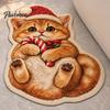 Kitchen Sink Rug Christmas Cat Shaped Rug, Plush Sleeping Absorbent Bathroom Mat, Xmas Lovers Gift Hat Kitty Non-slip Washable Area for Bedroom,