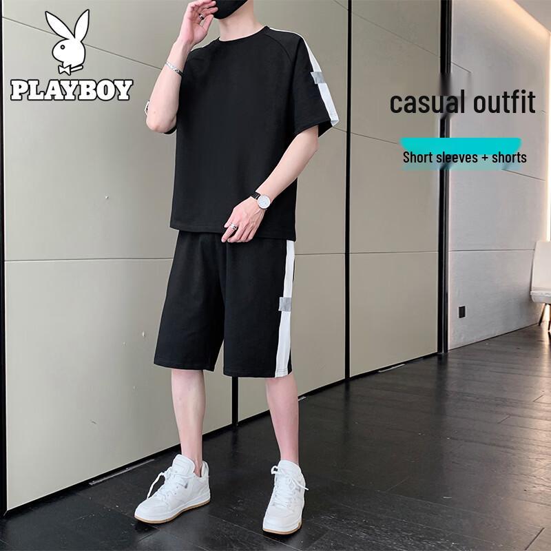 

Playboy Men s Ice Silk Short Sleeve T-shirt & Shorts Set L