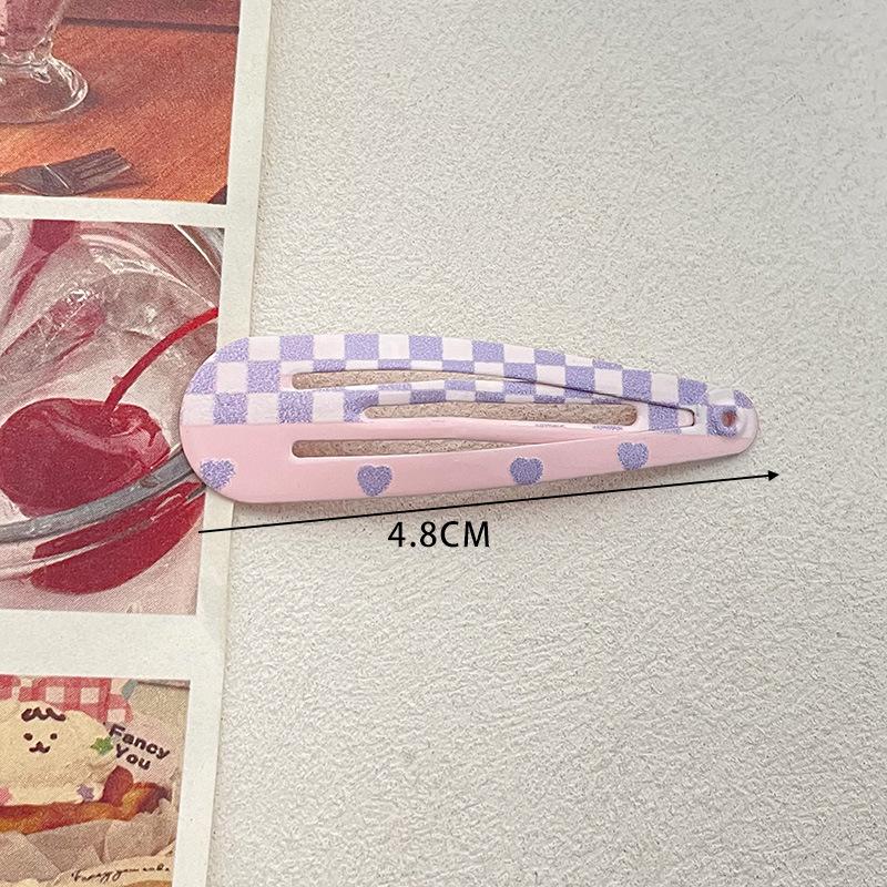 4.8cm Cute Hair Clip with Painted Heart and Plaid Pattern BB Clip Small Hairpin Side Clip Bangs Clip Fine Hair Clip