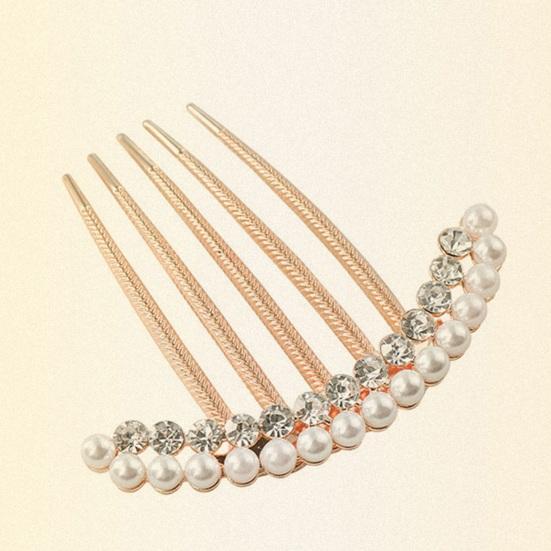 Elegant Faux Pearls Rhinestone Hair Comb Simple Women Bride Golden Simple Decor Hair Stick Wedding Birthday Hair Accessories