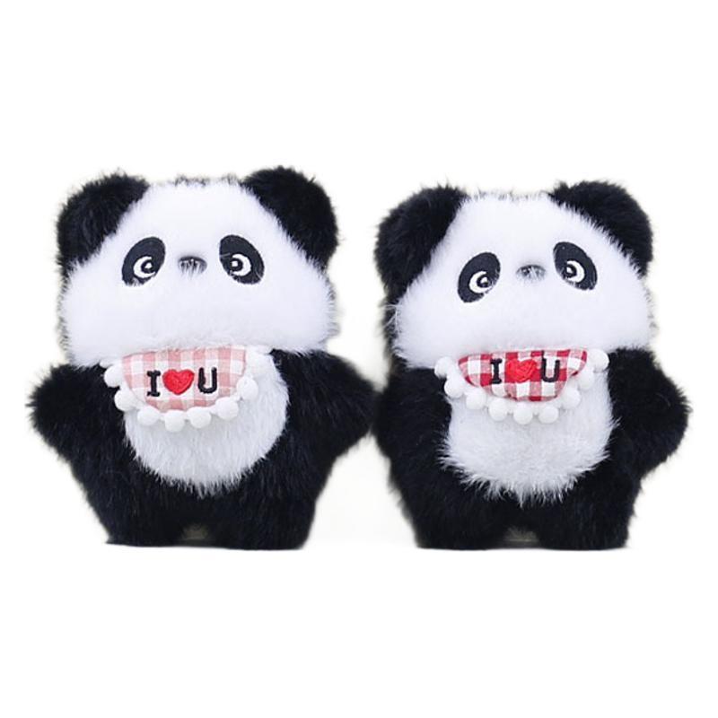 Love Bib Heart Panda Plush Keychain Toy Cartoon Stuffed Doll Gift Decoration