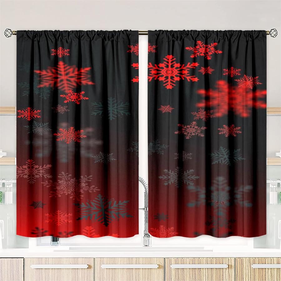 Christmas Tree Snowflake Pattern Printed Curtains Decorations Home Room Set Of 2 Made Polyester