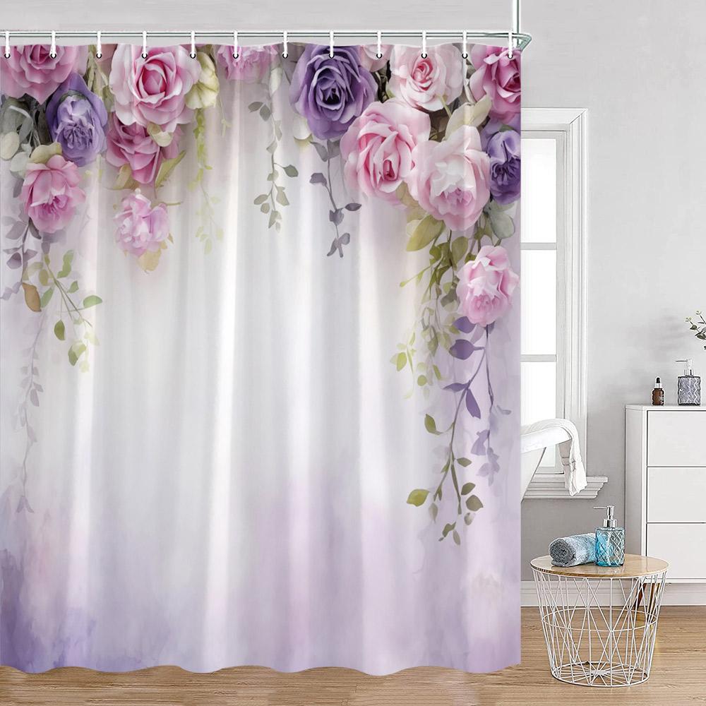 Purple Flowers Shower Curtains Wisteria Lavender Butterfly Birds Pirple Floral Bathroom Decorations Modern Elegant Bath Curtain