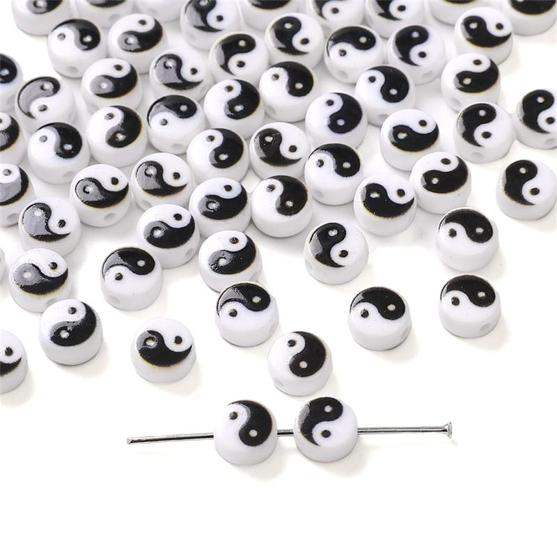 

5 шт. Акриловая бусина Тайцзи для изготовления ожерелья, браслета, серег, ювелирных изделий, аксессуары для рукоделия 4x7mm 5pcs белый