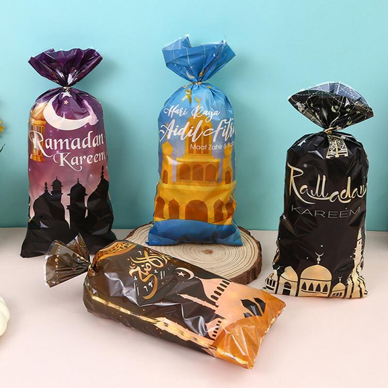 100pcs Eid Mubarak Castle Moon Gift Pocket Bags Plastic Candy Cookie Bag Eid Mubarak Gift Bags Plastic OPP Candy Cookie Bag
