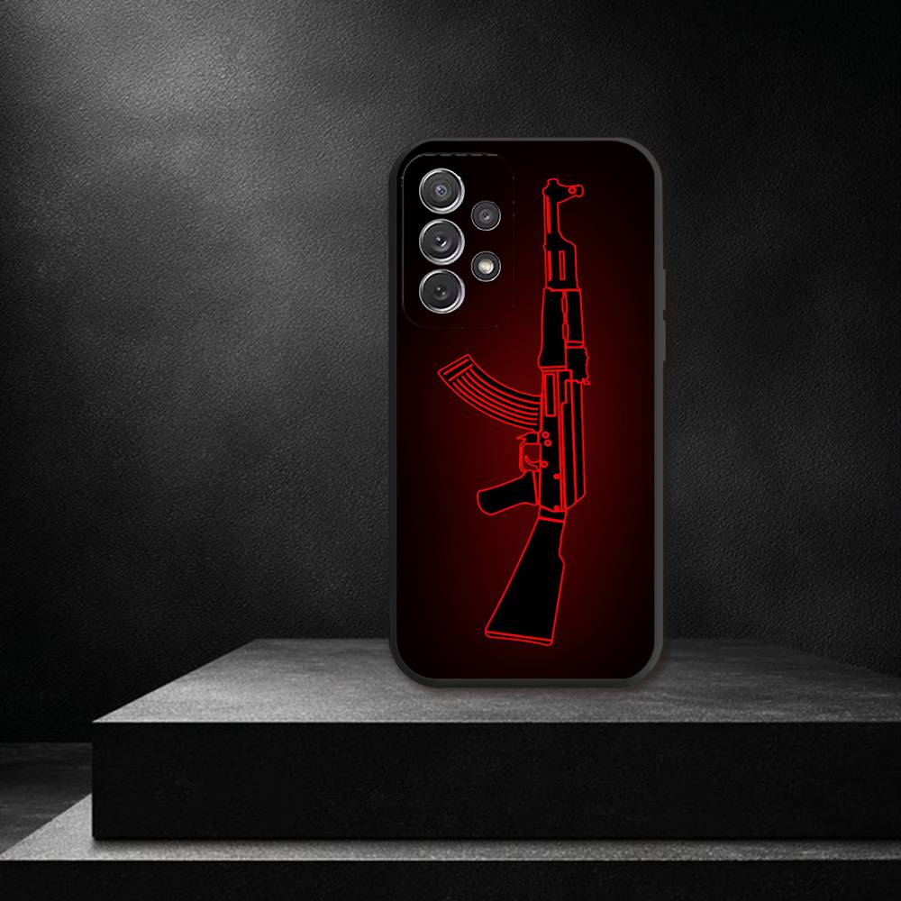 AK47 Handgun Gun BUlletss Phone Case For Samsung S 26,25,24,23,22,30,21,10,9,Ultra,Plus,Lite,FE,4,5G Black Soft Case