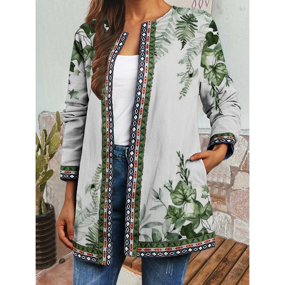 

GMXIA осень зима винтажный этнический стиль принт большой размер куртка кардиган женская одежда XXXXL