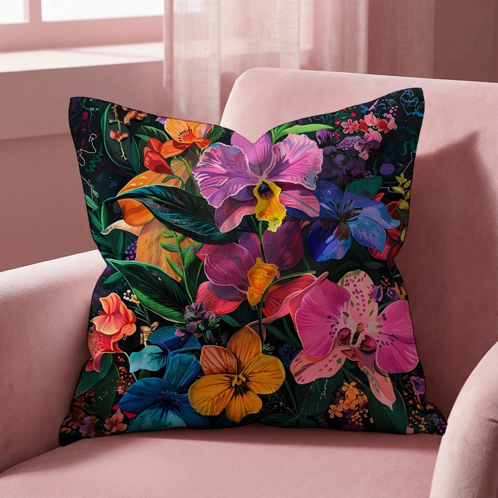 Stunning Colorful Floral Cushion Cover Multi-Scene Pillow Cover for Home & Car - Reversible, Soft & Durable for Daily Use