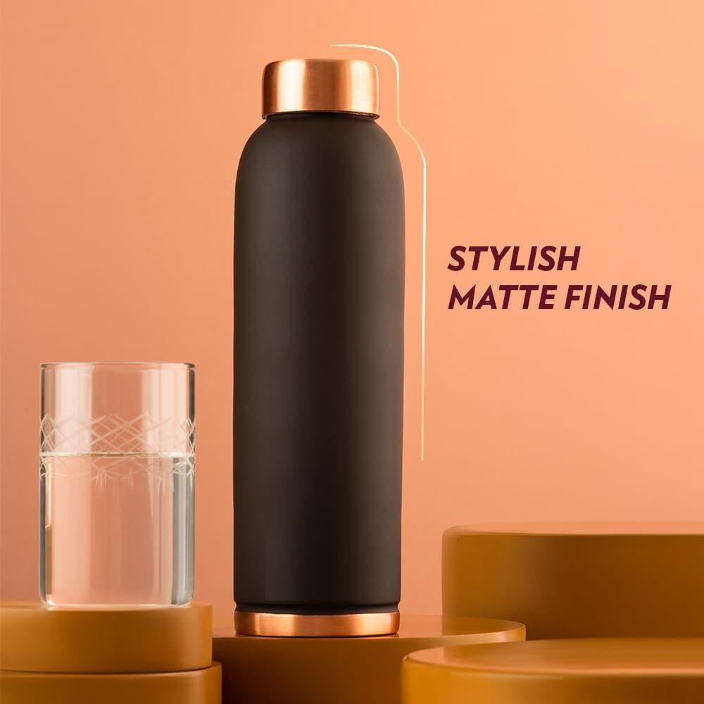 1 Litre Black 100% Pure Copper BPA Free Leakproof Copper Bottle for Home, School & Office