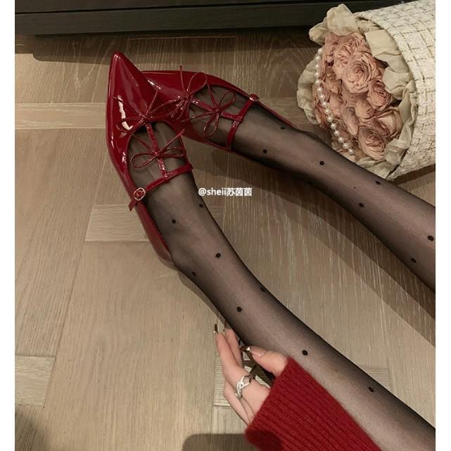 

[Su Yinyin of the same style] Hepburn dinner party~ pointed bow, shallow mouth flat bottom Mary Jane single shoes, women s banquet shoes 40