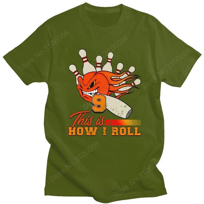 Fashion Funny Bowling Roll T Shirt Unisex Oneck Short Sleeved Retro Bowler Graphic Tee Cotton Regular Fit Tshirt Merchandise