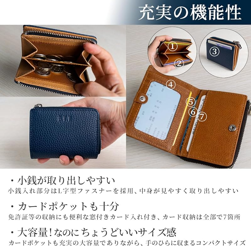 wallet men's men's coin purse coin purse Cards also fit cowhide genuine leather zipper coin purse multifunctional large capacity a.v.v black dark