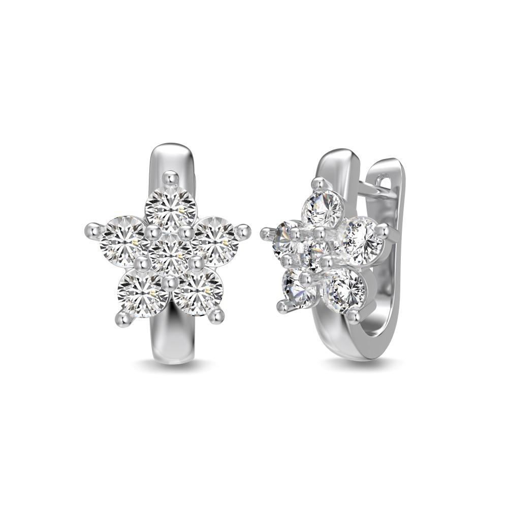 Dylam Spring Blossom Flower Fine Jewelry S925 Silver Rhodium Plated Flower Shape 5A Cubic Zirconia Hoop Earrings for Women