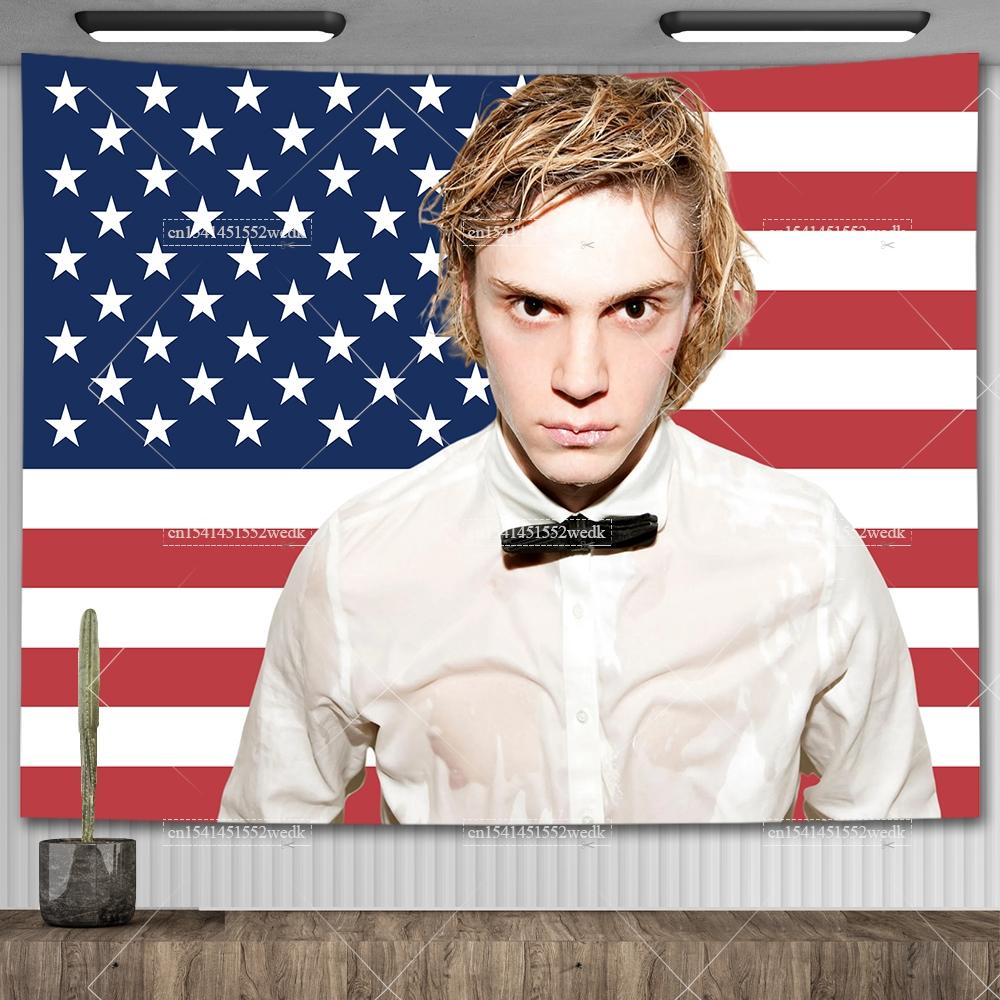 Arazzo Evan Peters Bandiera Americana USA Divertente Meme Arazzo Estetico Decorazione Camera da Letto Carta da Parati Stendardi per la Casa Sfondi per Feste