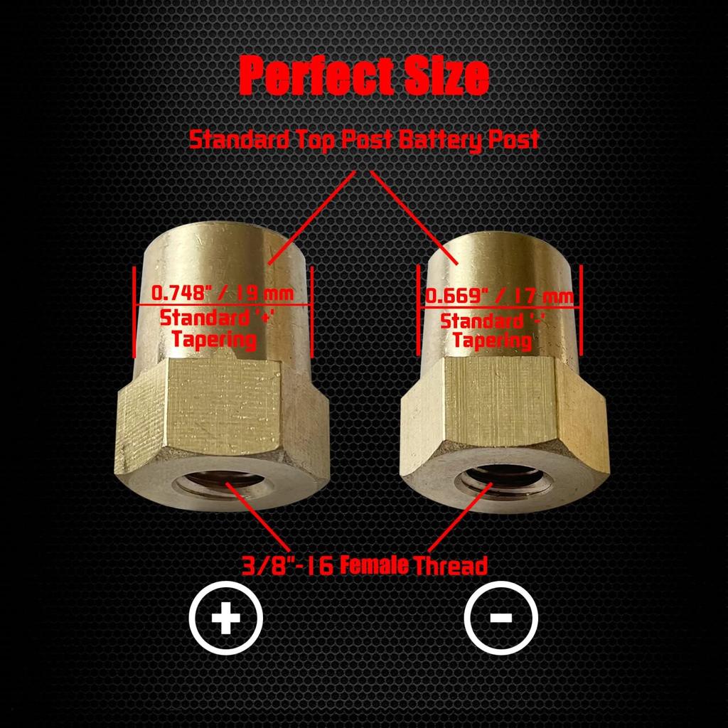 Ampper 3/8"-16 Thread Female Brass Battery Terminal Post Adapter Battery Charging Post Terminals for 3/8" Stud Extension, Pack of 4