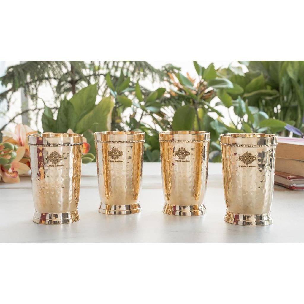 Pahar din Alama Pură cu Design Embosat, pentru Băut Servit Apă, Yoga & Ayurveda