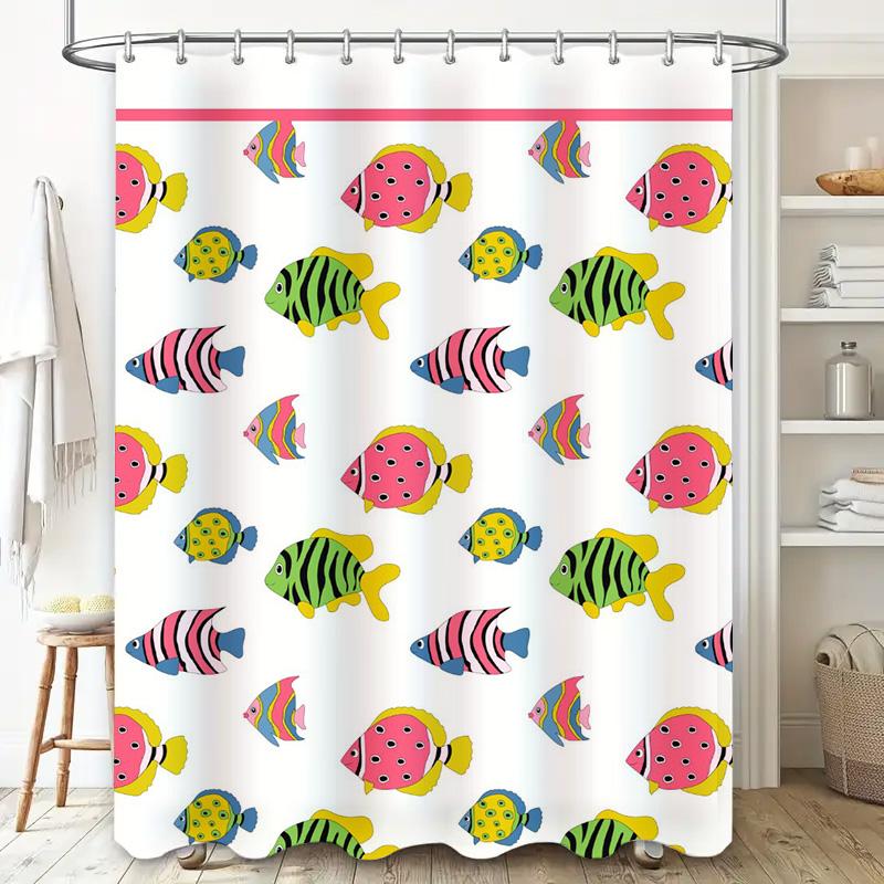 Colorful Fishes Shower Curtain Pattern Printed Fabric Waterproof Bath Mat Decor Home Decoration Available In Various Sizes For K