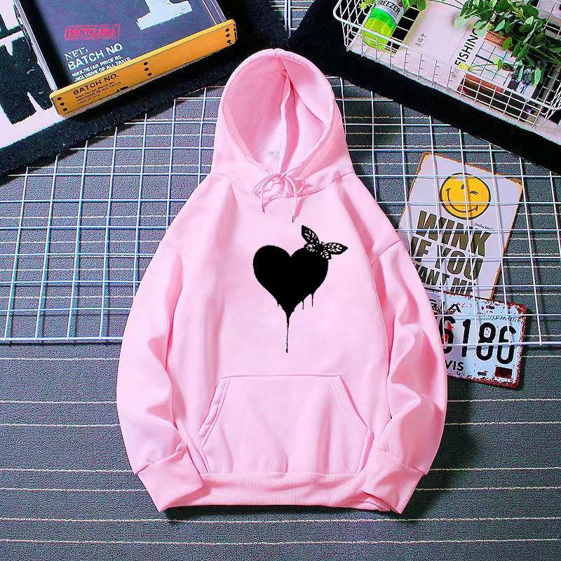 Large Size 2025 Autumn New Simple Love Hooded Jacket Men's and Women's Casual Versatile Velvet Long-sleeved Sweater