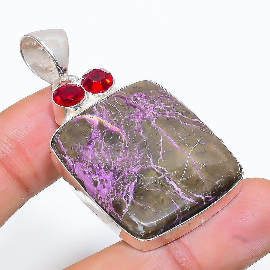 Purpurite, Garnet Gemstone 925 Sterling Silver Jewelry Pendant 2.05" SU-8465