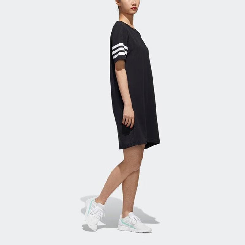 Adidas Neo Pnda Dress Fun Panda Print Striped Breathable Short Sleeve Dress Women Dress Black GK1557