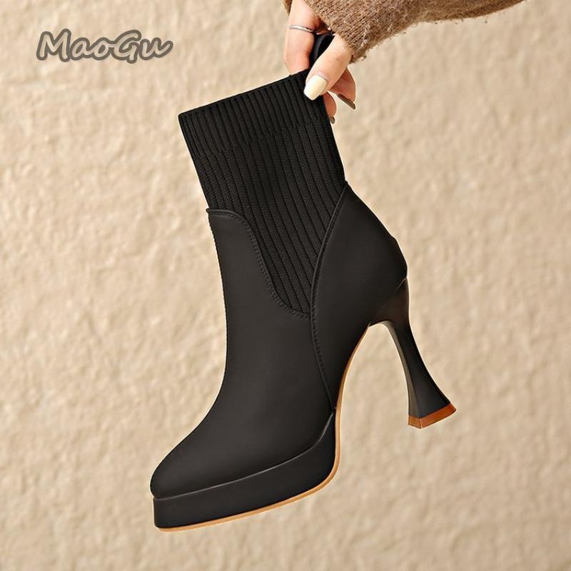 

Women Pointed Toe Platform PU Leather High Heels Shoes Fashion Party Shoes Woman Autumn Trend Elegant Office Pumps 39