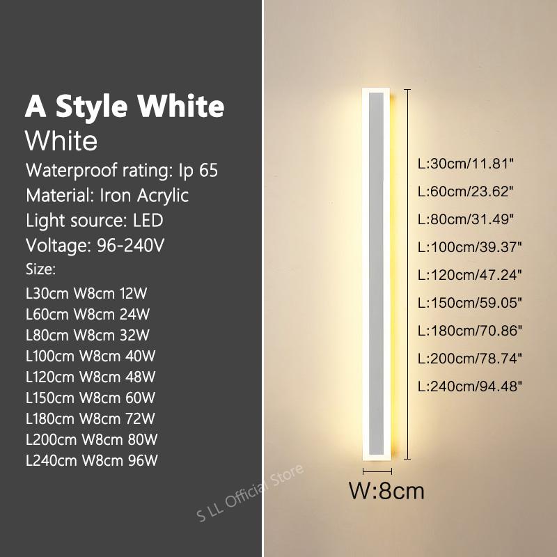Modern Waterproof outdoor Long Strip LED wall lamps IP65 Aluminum Wall Light Garden porch Sconce Lights 110V 220V wall washer