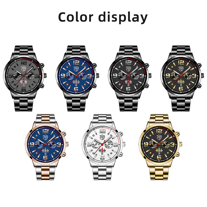 Modische Herrenuhr aus Edelstahl, Business-Uhr für Herren, großes Zifferblatt, einfache Uhr, Kalender, Quarzuhr