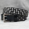 Design Punk Car Eye Hollow Rivet Men's Real Cowhide Belt Nightclub Women's Double Pin Buckle Belt