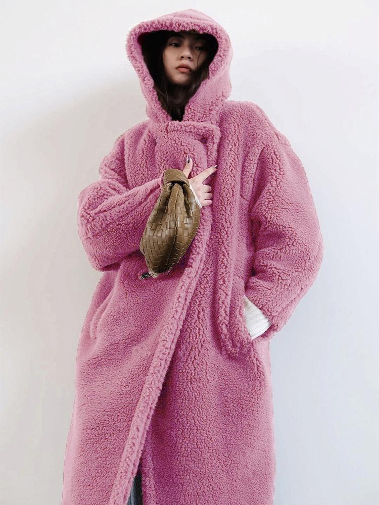 New Women's Winter Faux Fur Coat Long Lapel Hooded Plush Teddy Jacket Female Fluffy Thick Warm Plus Size Overcoat Outerwears